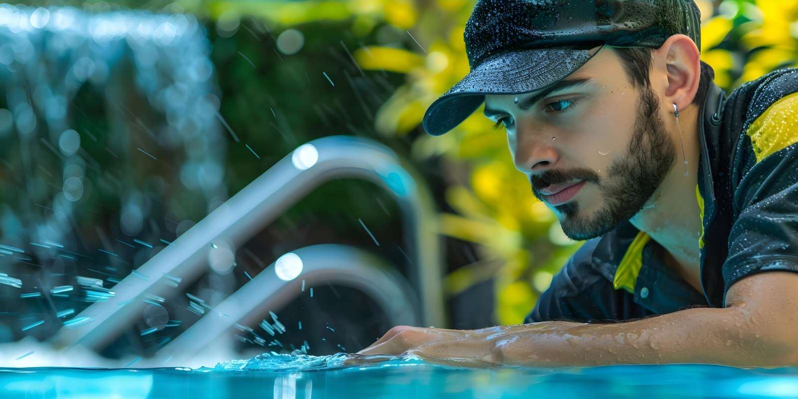 Pool technician servicing a residential pool in Phoenix